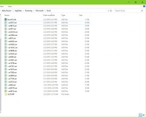 Screen shot of Excel AutoRecover files saved as XAR files